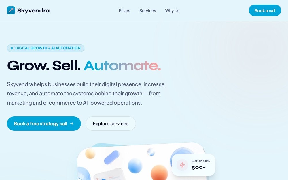 The Skyvendra homepage